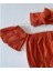 Kız Çocuk, Likralı Deri Fiyonk Detaylı Pantolon, Turuncu Straplez Crop Bluz ve Saç Bandı Takımı. 3