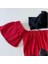 Kız Çocuk, Likralı Deri Fiyonk Detaylı Pantolon, Kırmızı Straplez Crop Bluz ve Saç Bandı Takımı. 4