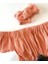 Kız Çocuk, Likralı Deri Fiyonk Detaylı Pantolon, Somon Rengi Straplez Crop Bluz ve Saç Bandı Takımı. 2