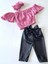 Kız Çocuk, Likralı Deri Fiyonk Detaylı Pantolon, Pembe Straplez Crop Bluz ve Saç Bandı Takımı. 1