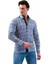 Mavi Lacivert Beyaz Kare Desenli Pamuk Slim Fit Uzun Kol Erkek Gömlek10 3