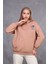Fancy Kadın Kapüşonlu Yumuşacık İçi Pamuklu Göğsü Nakışlı Kanguru Cepli Sweatshirt 5