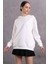 Fancy Kadın Kapüşonlu Yandan Cepli Ekru Relaxed fit Basic Sweatshirt 4