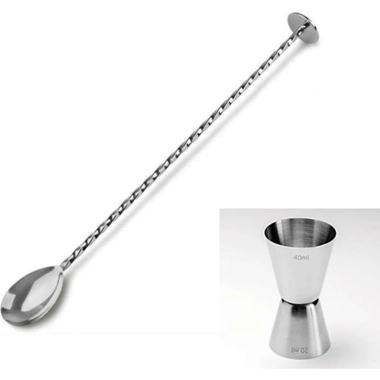 Adin Tasarım Tokmaklı Bar Kaşığı + Jigger 2/4 cl Kokteyl Ölçeği