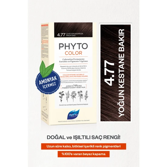 Phytocolor 4.77  Yoğun Kestane Bakır Amonyaksız Kalıcı Bitkisel Saç Boyası