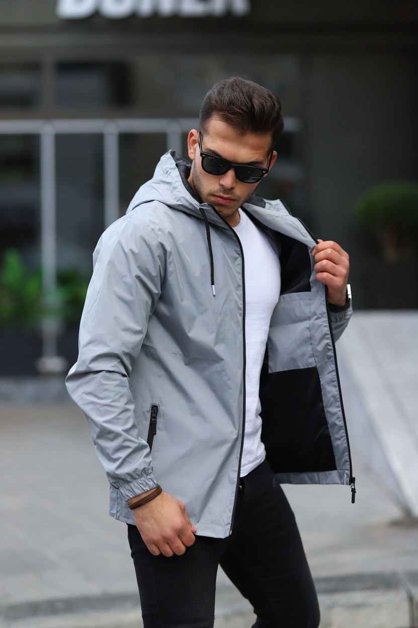 Comstarmoda Erkek Mint Renkli Kapüşonlu Suya Dayanıklı Cepli Yağmurluk Slim Fit Spor Tarzı görsel 4