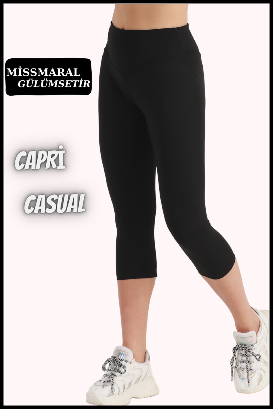 Miss Maral Kadın Siyah Tayt Diz Altı Kapri Yüksek Bel Dar Paça Karyoka Dikiş Detaylı Capri 1020 görsel 2