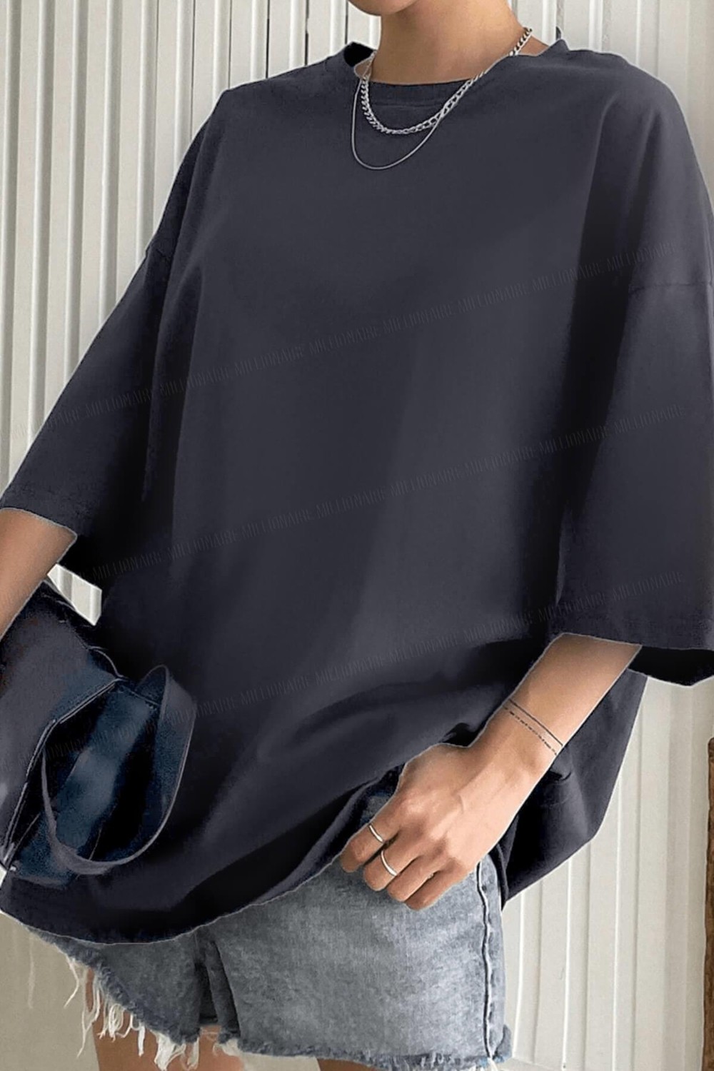 Millionaire Teenage Millionaire Kadın Bordo Oversize Truvakar Kol Basic T-Shirt İnce Kumaş Düz Tasarım görsel 3