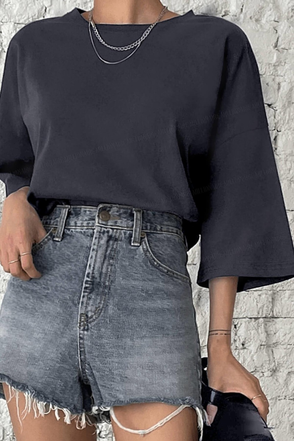 Millionaire Teenage Millionaire Kadın Bordo Oversize Truvakar Kol Basic T-Shirt İnce Kumaş Düz Tasarım görsel 5