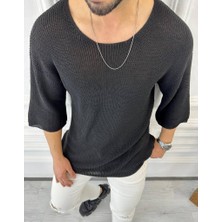 Elku Moda Tişört Örme Triko Tişört Nefes Alabilen Terletmez Oversize Bol Kesim Salaş T-Shirt