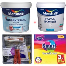 Marshall Antibakteriyel Hijyen Silinebilir Duvar Boyası 2.5 Lt + Marshall Tavan Boyası 3.5 kg + Izmir Fırça Duvar Boyama Seti