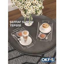 Okfis Şeffaf Kulplu Pleksi Sunum Tepsisi 14X22 cm Servis Tepsisi 2'li Set