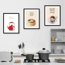 Trend Poster Siyah Çerçeve Görünümlü Çay Kahve Yemek Mutfak Tablosu Retro Ahşap Poster