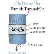 Bevella Taranan Makrome Ipi 3mm Tek Büküm Taranabilir Pamuk Makrome Ipi  Bebe Mavisi
