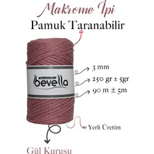 Bevella Taranan Makrome Ipi 3mm Tek Büküm Taranabilir Pamuk Makrome Ipi  Gül Kurusu