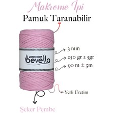 Bevella Taranan Makrome Ipi 3mm Tek Büküm Taranabilir Pamuk Makrome Ipi Şeker Pembe