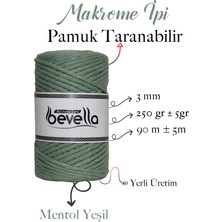 Bevella Taranan Makrome Ipi 3mm Taranabilir Pamuk Tek Büküm Makrome Ipi Mentol Yeşil