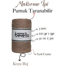 Bevella Taranan Makrome Ipi 3mm Taranabilir Pamuk Tek Büküm Makrome Ipi Koyu Bej