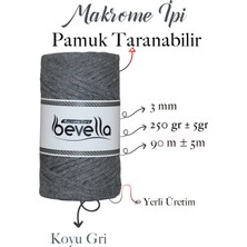 Bevella Taranan Makrome Ipi 3mm Taranabilir Pamuk Tek Büküm Makrome Ipi Koyu Gri