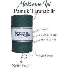 Bevella Taranan Makrome Ipi 3mm Taranabilir Pamuk Tek Büküm Makrome Ipi Nefti Yeşil
