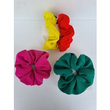 Kalben Accessories 4'lü Kadın Scrunchie Saç Tokası, Saç Lastiği, Simit Toka, Saç Lastik, Saç Toka, Lastik Toka