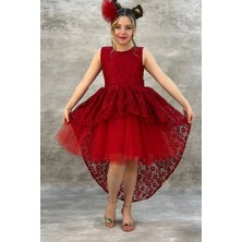Miço Kids Kırmızı Salsa Kuyruklu Fiyonk Detaylı Çocuk Abiye - Kız Çocuk Elbisesi - Çocuk Abiye - Mezuniyet Elbisesi