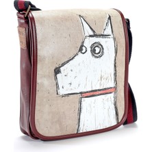 Perabags Unisex Kahverengi Tasarım Köpek Baskılı Postacı Çapraz Çanta