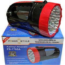 Power Style PS-7765A 15+6 LED Şarjlı El Feneri + Işıldak - Kamp, Avcı, Balıkçı Feneri, Çadır Lambası