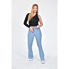 Zeren Moda Ispanyol Paça Kot Pantolon Mavi - 38