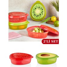 Flosoft Meyve Desenli Saklama Kabı, Kahvaltılık Kuruyemiş Kurabiye Börek Saklama Kutusu 2 Adet 800ML