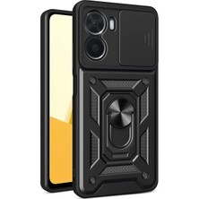 Case 4U Xiaomi Redmi Note 11E Kılıf Stand Olabilen Yüzüklü Sürgülü Vega Arka Kapak Siyah