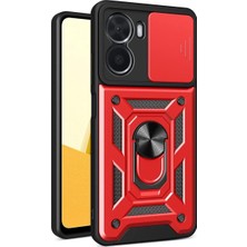 Case 4U Xiaomi Redmi Note 11E Kılıf Stand Olabilen Yüzüklü Sürgülü Vega Arka Kapak Kırmızı