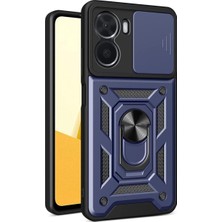 Case 4U Xiaomi Redmi Note 11E Kılıf Stand Olabilen Yüzüklü Sürgülü Vega Arka Kapak Lacivert