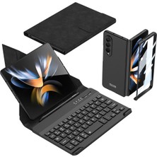 Samsung Galaxy Z Fold 4 Uyumlu Klavyeli Kılıf Bluetooth Keyboard & Kapak & Ekran Koruyucu Set