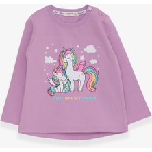 Breeze Kız Çocuk Sweatshirt Sevimli Unicorn Baskılı 1-4 Yaş, Eflatun