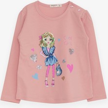 Breeze Kız Çocuk Uzun Kollu Tişört Havalı Kız Baskılı 1.5-5 Yaş, Somon