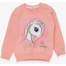 Breeze Kız Çocuk Sweatshirt Baskılı Unicorn 1.5-5 Yaş, Somon