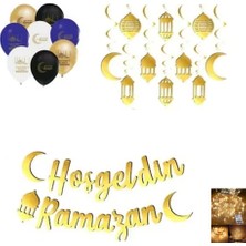 Hayaller Dükkanı  Ramazan Süsleri LED Işılı Perdeli Set 10 Lu 3D Sarkıtlı Ekonomik Set