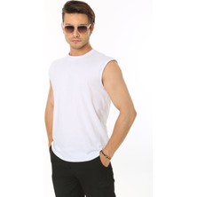CHEISU Erkek Beyaz Tank Sıfır Kol Pamuk T-Shirt