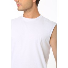 CHEISU Erkek Beyaz Tank Sıfır Kol Pamuk T-Shirt