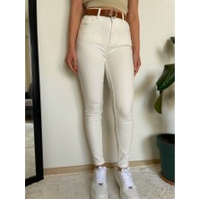 Wish&Moon Kadın Beyaz Yüksek Bel Likralı Dar Paça Skinny Pantolon