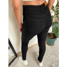 Wish&Moon Kadın Siyah Yüksel Bel Likralı Dar Paça Skinny Pantolon