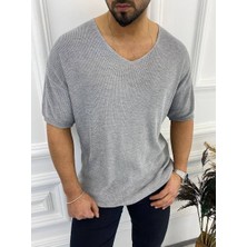 Elku Moda Tişört Örme Triko Tişört Nefes Alabilen Terletmez Oversize Bol Kesim Salaş T-Shirt