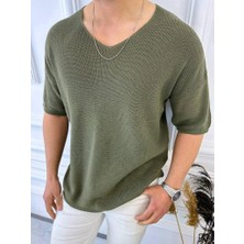 Elku Moda Tişört Örme Triko Tişört Nefes Alabilen Terletmez Oversize Bol Kesim Salaş T-Shirt