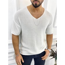 Elku Moda Tişört Örme Triko Tişört Nefes Alabilen Terletmez Oversize Bol Kesim Salaş T-Shirt