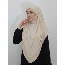 Ayselce Hobi Sufle Hazır Baglamalı Büyük Boy Eşarp Hac ve Umre Için Uygundur Bej