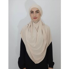 Ayselce Hobi Sufle Hazır Baglamalı Büyük Boy Eşarp Hac ve Umre Için Uygundur Bej