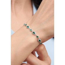 TMT Silver Gümüş Damla Yeşil Zirkon Taşlı Su Yolu Bileklik