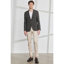 ALTINYILDIZ CLASSICS Erkek Haki Slim Fit Dar Kesim Mono Yaka Kazayağı Desenli Blazer Ceket