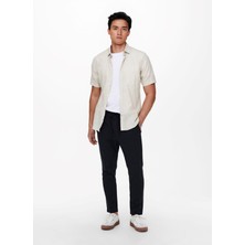 Only & Sons Düz Açık Kahve Erkek Gömlek 22009885_ONSCAIDEN Ss Solid Lınen S